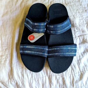 Fliptop blue sequin slide flare sandals size 10 NEW